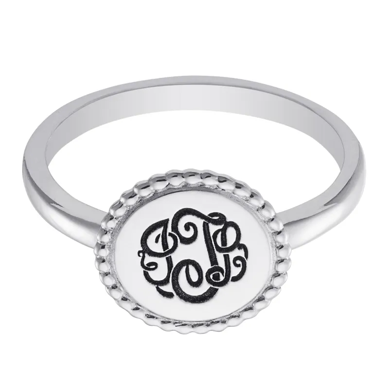 Sterling Silver Monogram Round Roped Ring sold by Limoges Jewelry