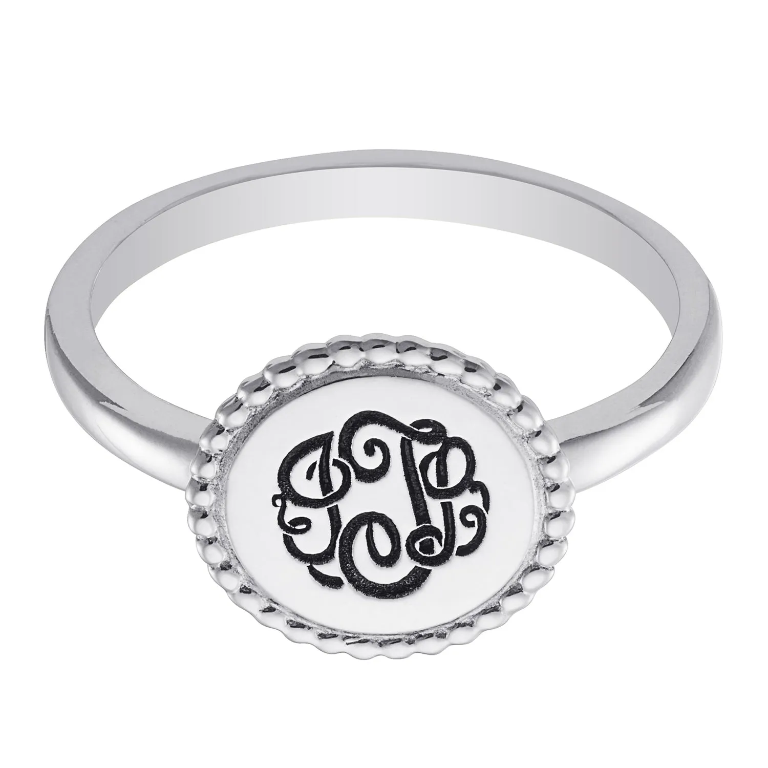 Sterling Silver Monogram Round Roped Ring sold by Limoges Jewelry
