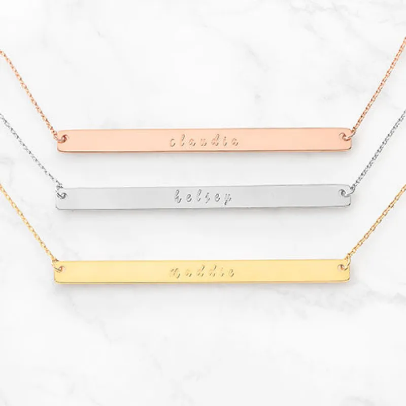 Silver Plated Long Bar Name Necklace sold by Limoges Jewelry