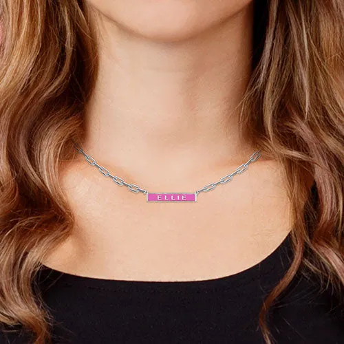 Personalized Enamel Bar on Paperclip Chain Necklace sold by Limoges Jewelry product image thumbnail 3