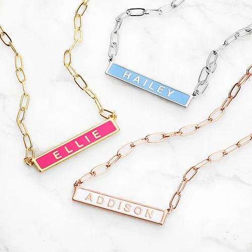 Personalized Enamel Bar on Paperclip Chain Necklace sold by Limoges Jewelry