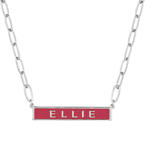 Personalized Enamel Bar on Paperclip Chain Necklace sold by Limoges Jewelry product image thumbnail 2