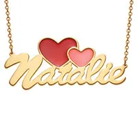 14K Gold Plated Script Name with Enamel Hearts Necklace sold by Limoges Jewelry