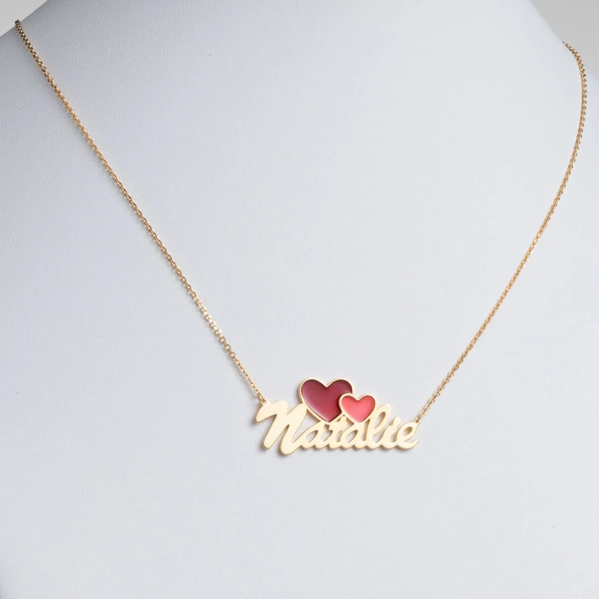 14K Gold Plated Script Name with Enamel Hearts Necklace sold by Limoges Jewelry product image thumbnail 3