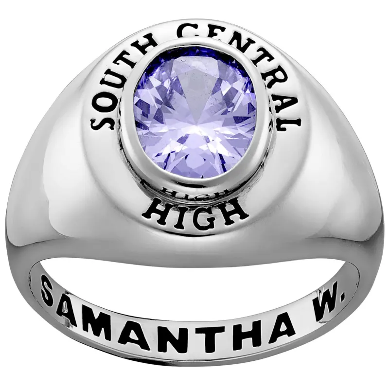 Ladies' Sterling Silver Minimal Oval Birthstone Signet Freestyle Class Ring sold by Limoges Jewelry