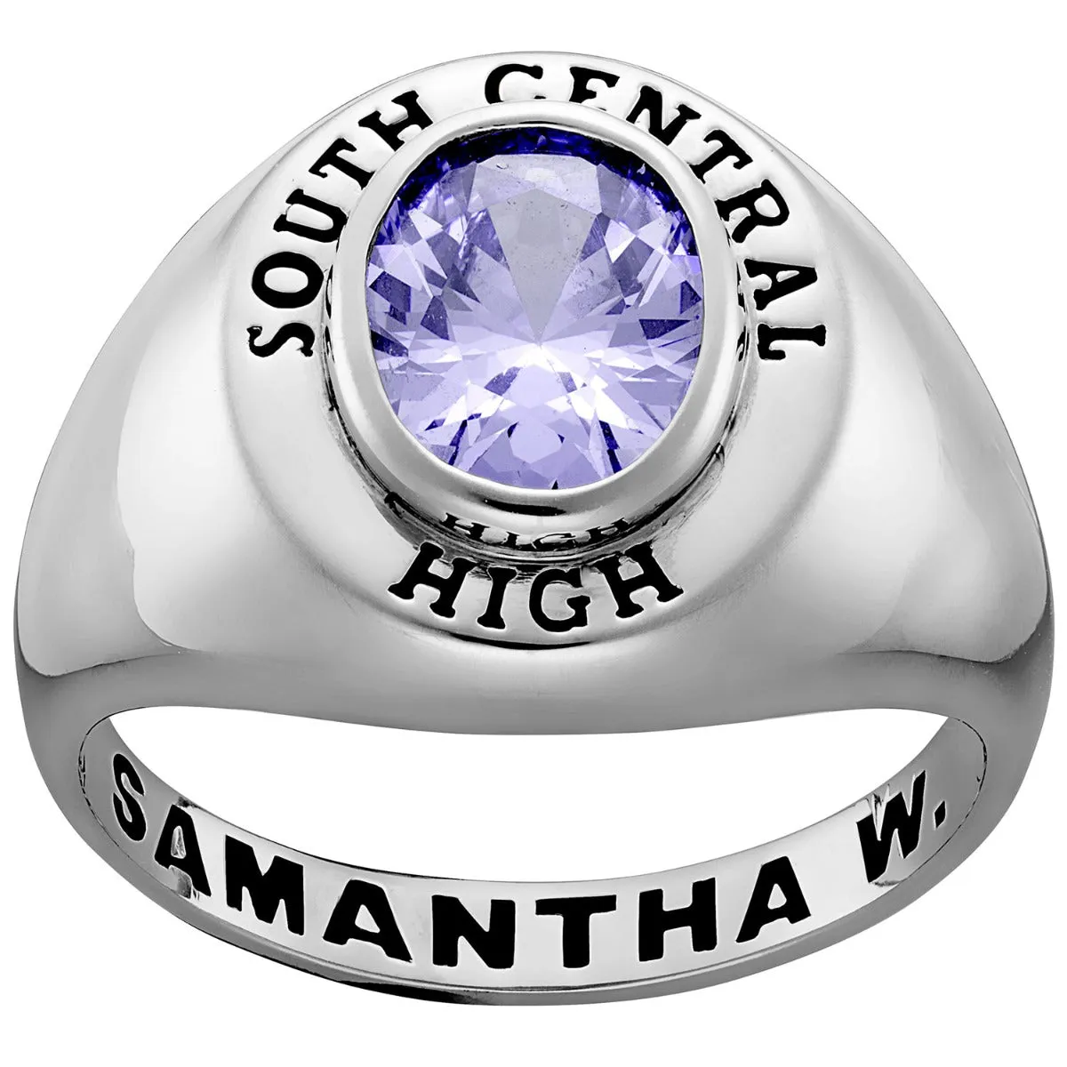 Ladies' Sterling Silver Minimal Oval Birthstone Signet Freestyle Class Ring sold by Limoges Jewelry