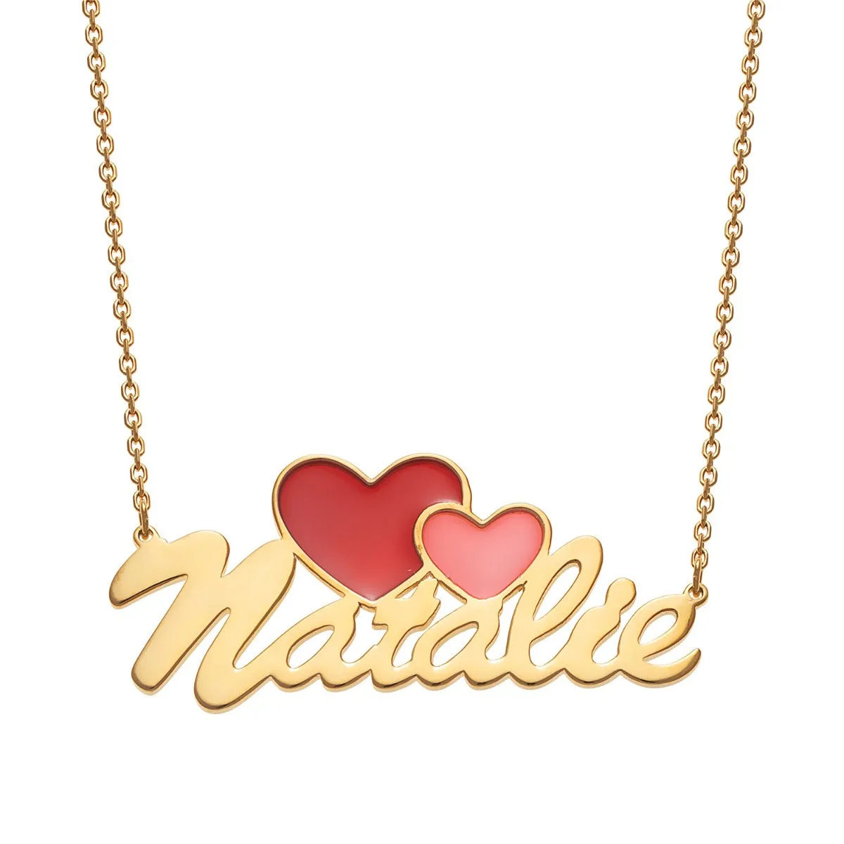 14K Gold Plated Script Name with Enamel Hearts Necklace sold by Limoges Jewelry product image thumbnail 2