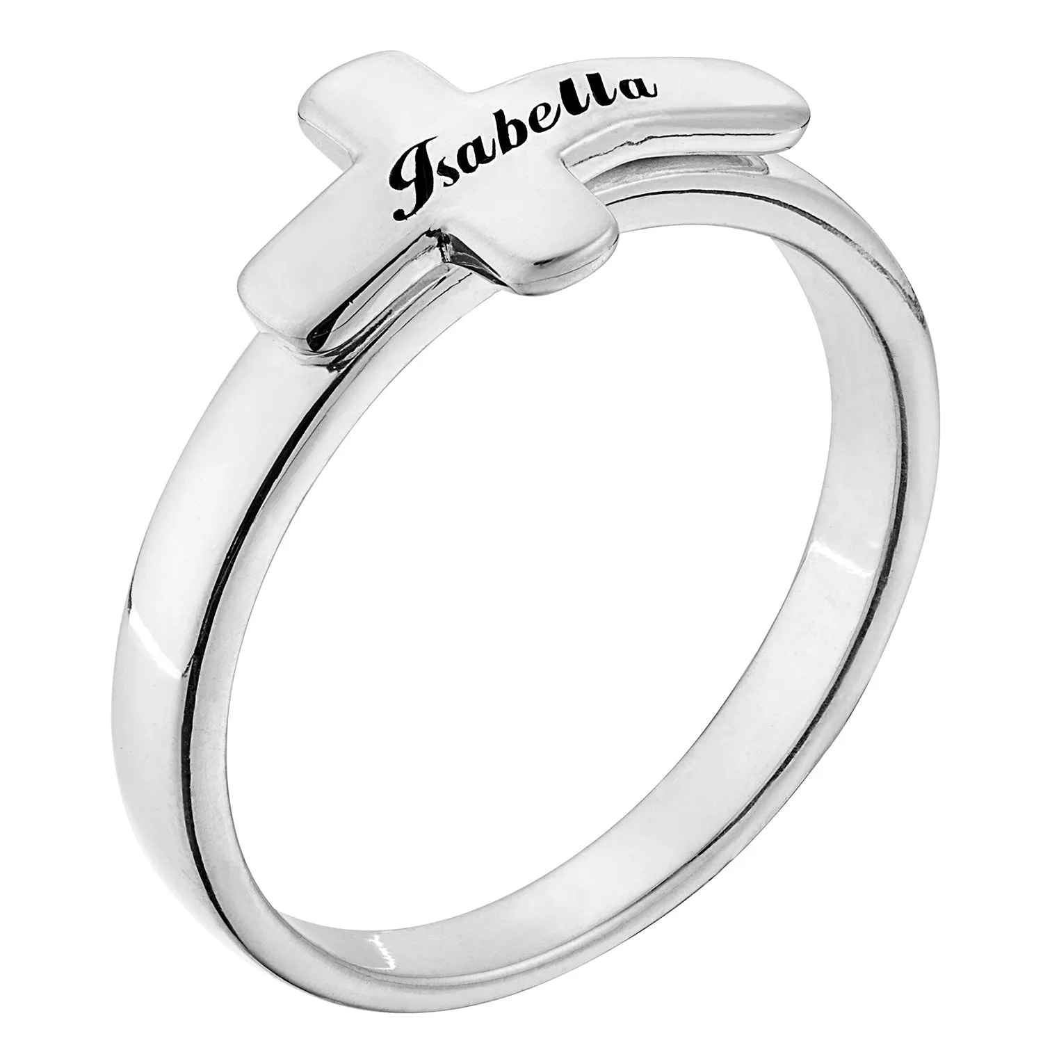Sterling Silver Engraved Name Cross Ring sold by Limoges Jewelry product image thumbnail 2