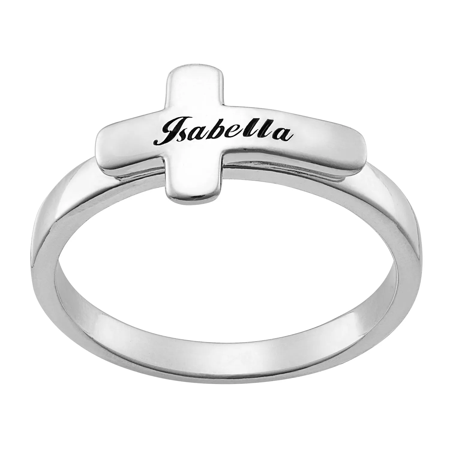 Sterling Silver Engraved Name Cross Ring sold by Limoges Jewelry