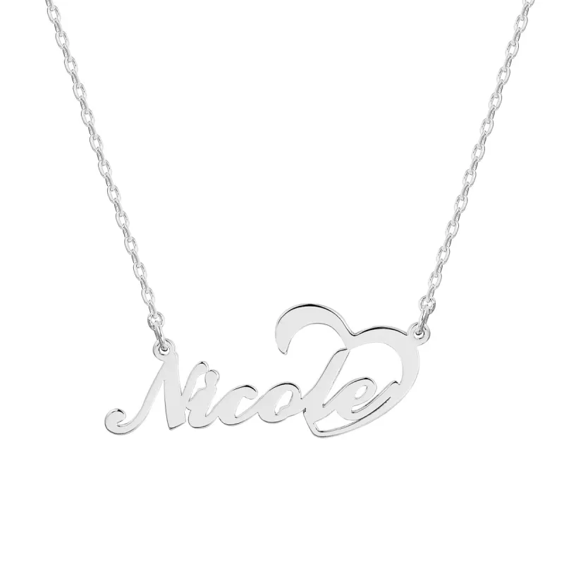 Sterling Silver Open Heart Script Name Plaque Necklace sold by Limoges Jewelry