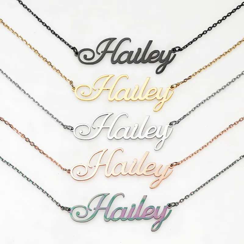 Stainless Steel Fancy Script Name Necklace sold by Limoges Jewelry