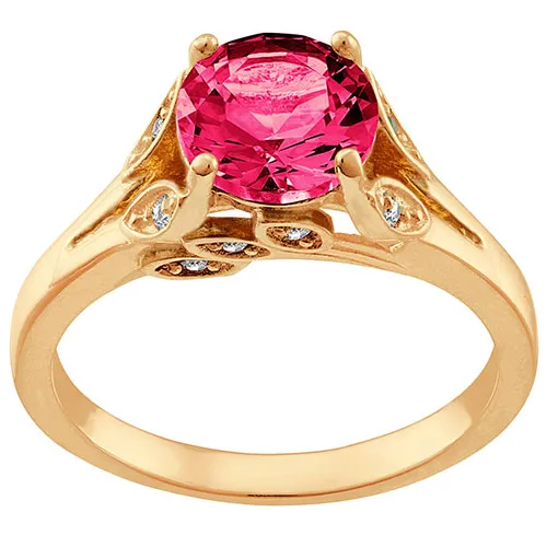 14K Gold Plated Simulated Ruby with Clear Crystal Leaves Ring sold by Limoges Jewelry