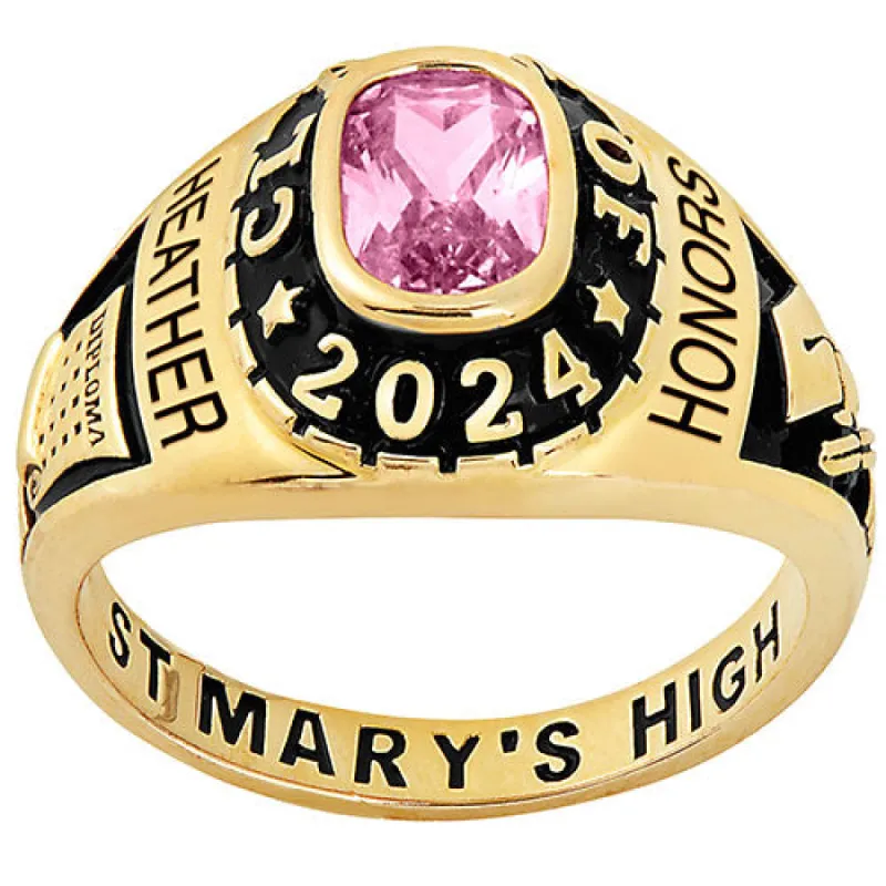 Women's 14K Celebrium Birthstone 2024 Class Ring sold by Limoges Jewelry