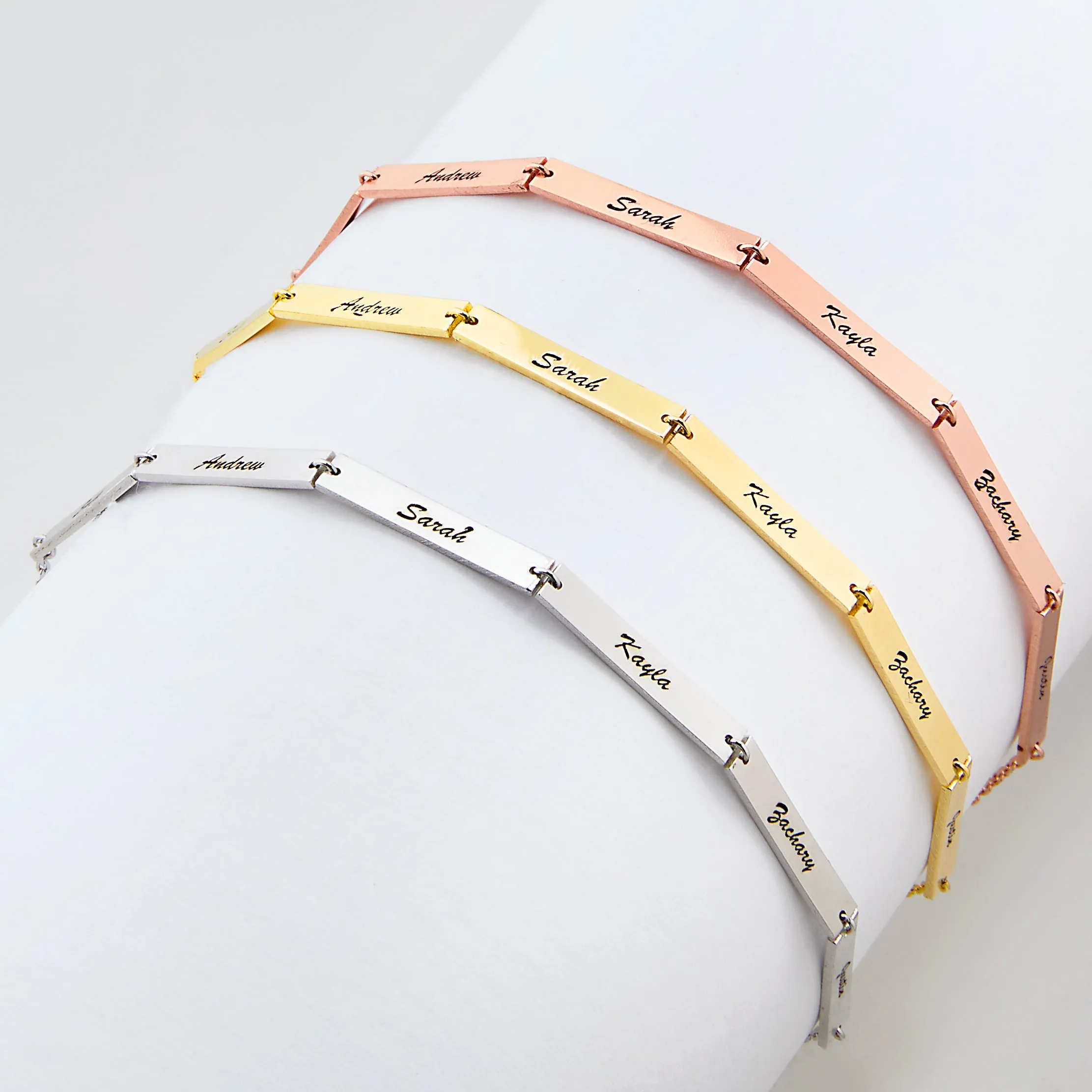 Stainless Steel Engraved Bars Family Name Bracelet sold by Limoges Jewelry