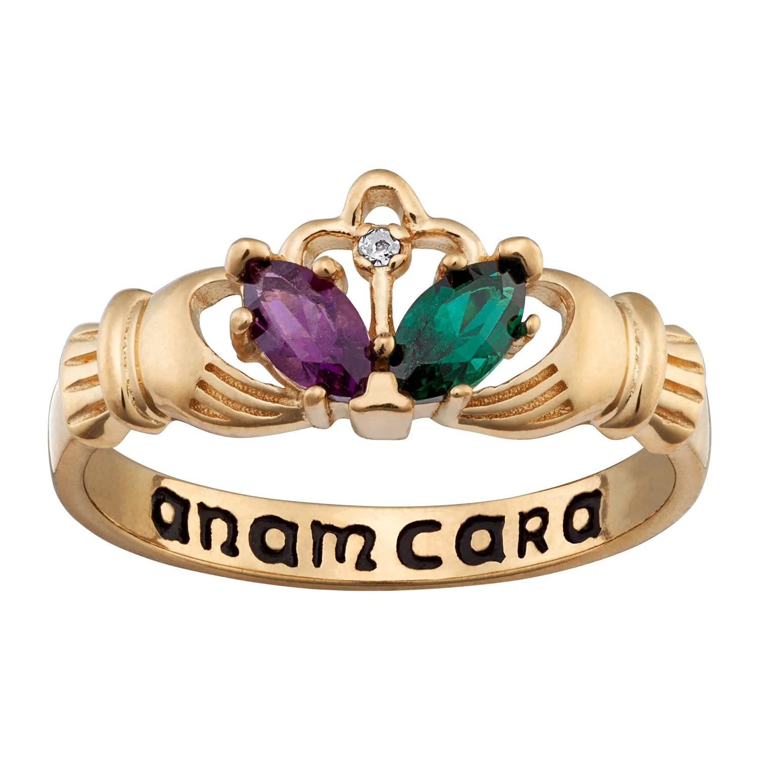 18K Gold over Sterling Couple's Marquise Birthstone Claddagh Ring sold by Limoges Jewelry