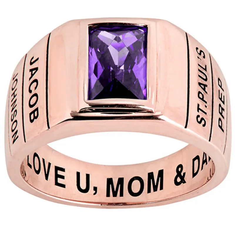 Men's 14K Rose Gold Plated Checkerboard Birthstone Freestyle Class Ring sold by Limoges Jewelry