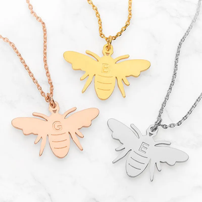 Engraved Initial Bumblebee Necklace sold by Limoges Jewelry