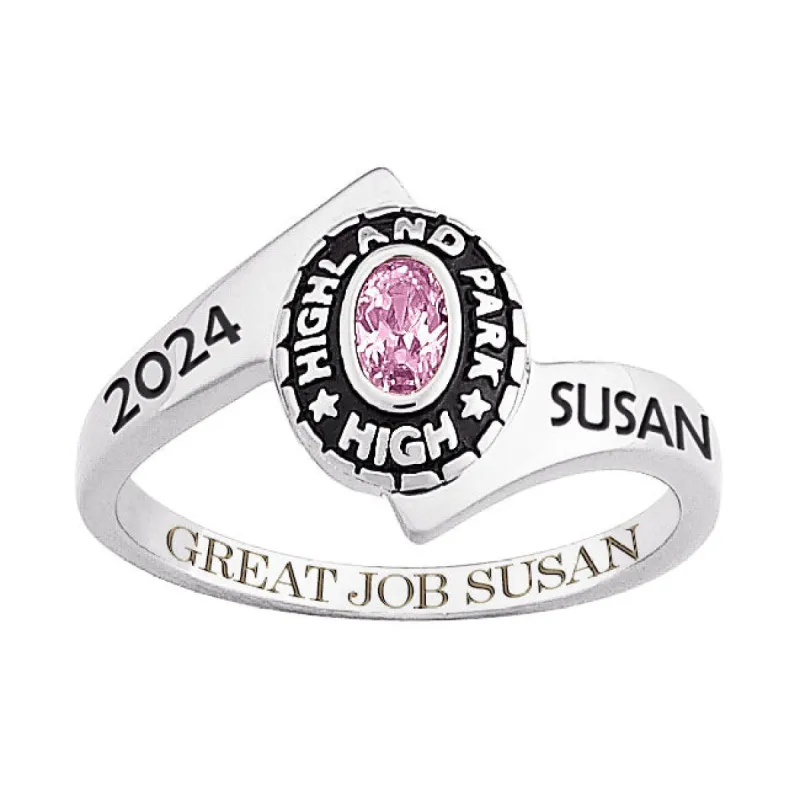 10K White Gold Ladies Traditional Oval Wrap Class Ring made by Limoges Jewelry