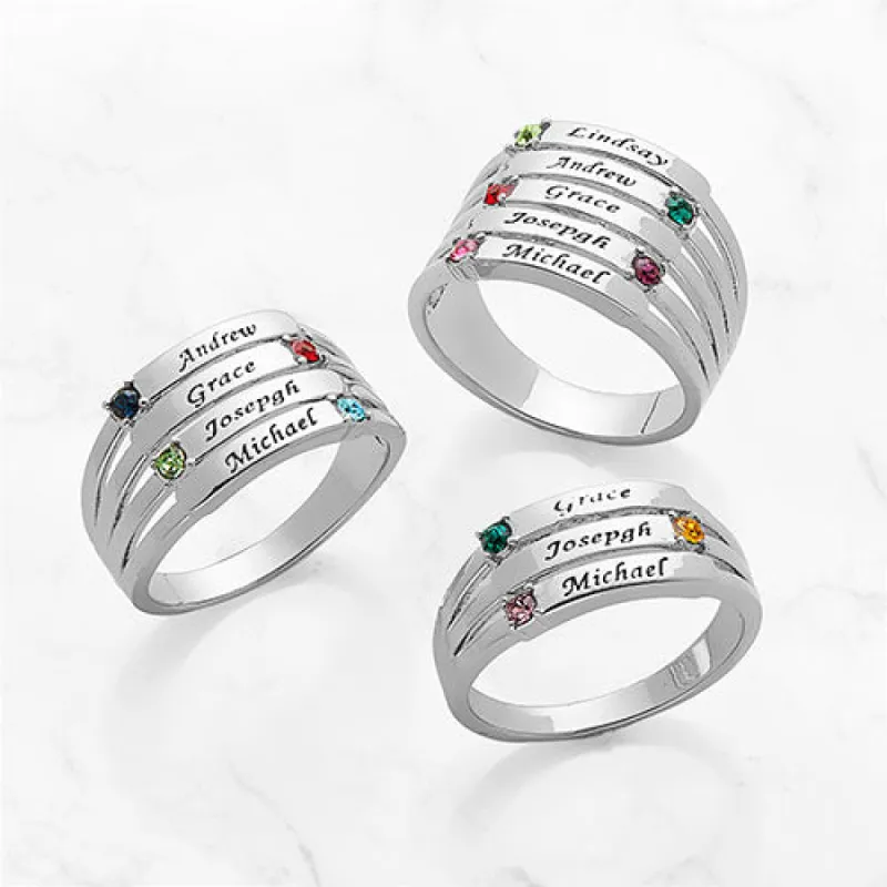 Silver Plated Engraved Name and Birthstone Faux Stack Ring sold by Limoges Jewelry