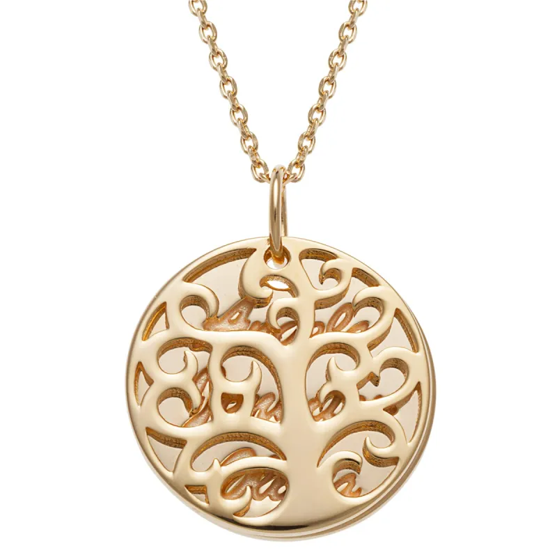 14K Gold over Sterling Family Tree Name Necklace sold by Limoges Jewelry