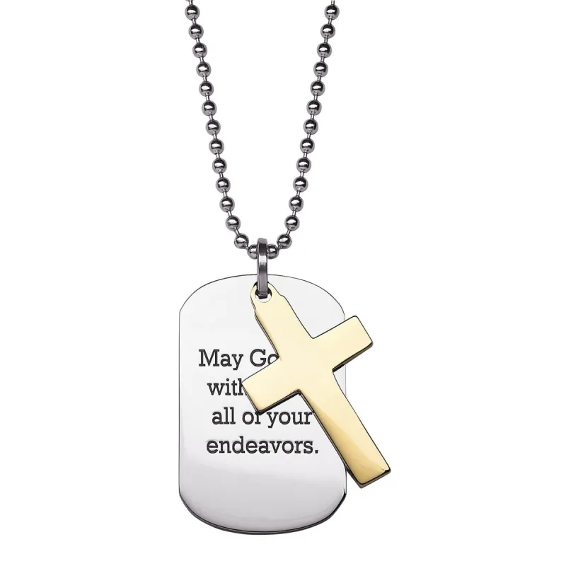 Stainless Steel Cross Engraved Double Dog Tag Necklace sold by Limoges Jewelry