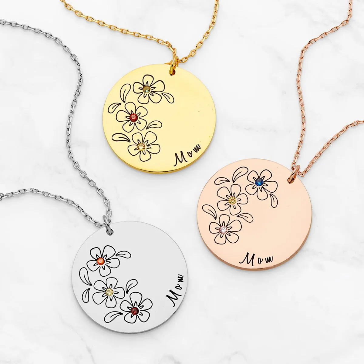 Silver Plated Bouquet of Flowers Birthstone and Name Necklace sold by Limoges Jewelry product image thumbnail 4