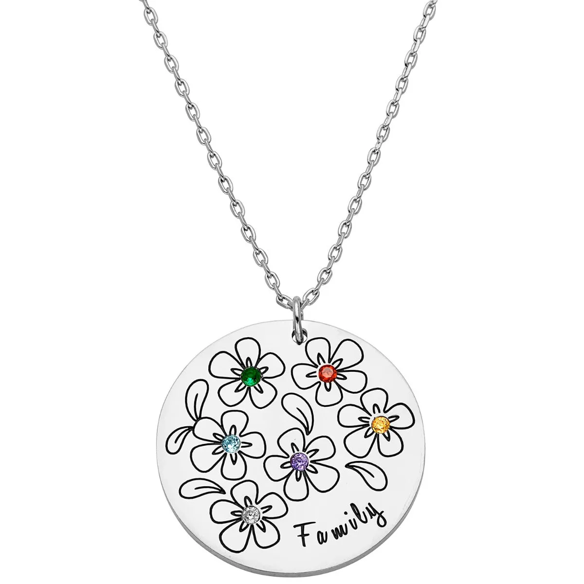 Silver Plated Bouquet of Flowers Birthstone and Name Necklace sold by Limoges Jewelry