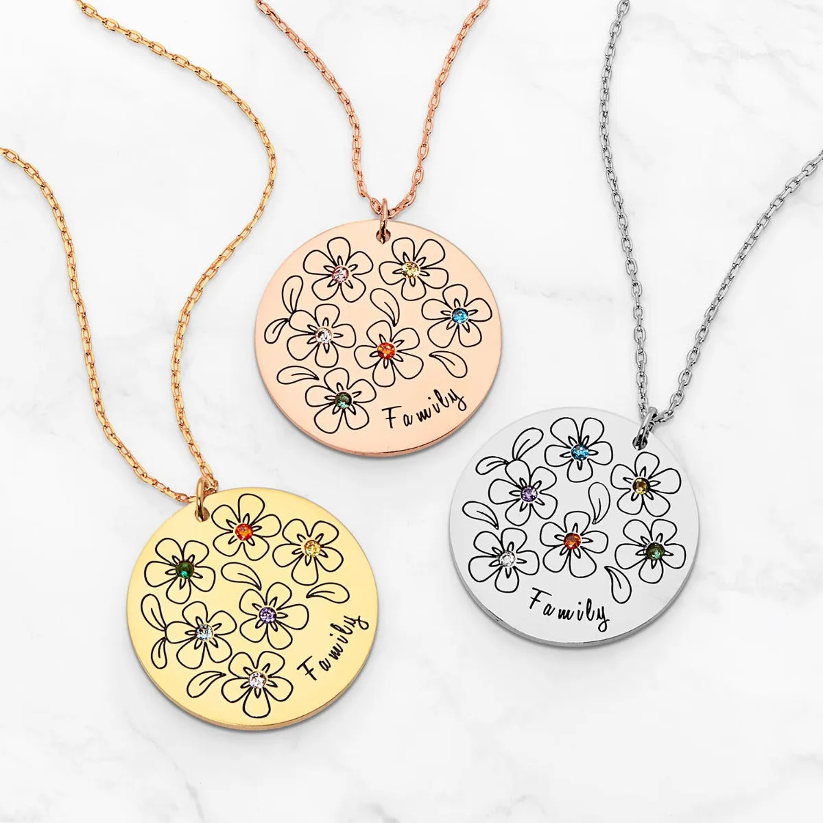 Silver Plated Bouquet of Flowers Birthstone and Name Necklace sold by Limoges Jewelry product image thumbnail 3