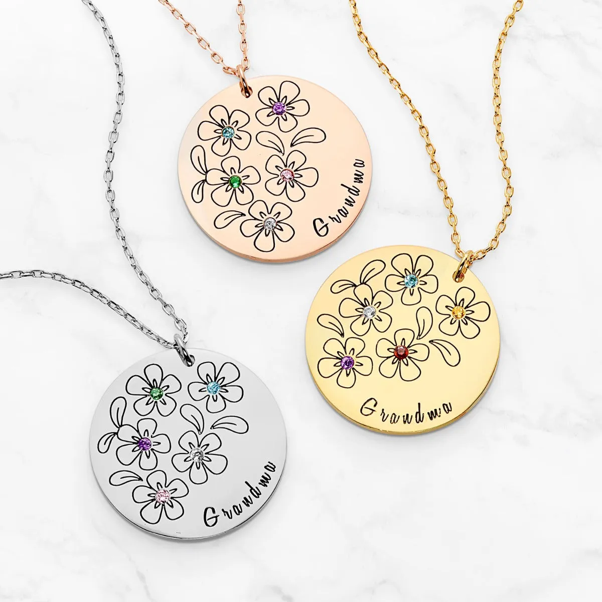 Silver Plated Bouquet of Flowers Birthstone and Name Necklace sold by Limoges Jewelry product image thumbnail 5