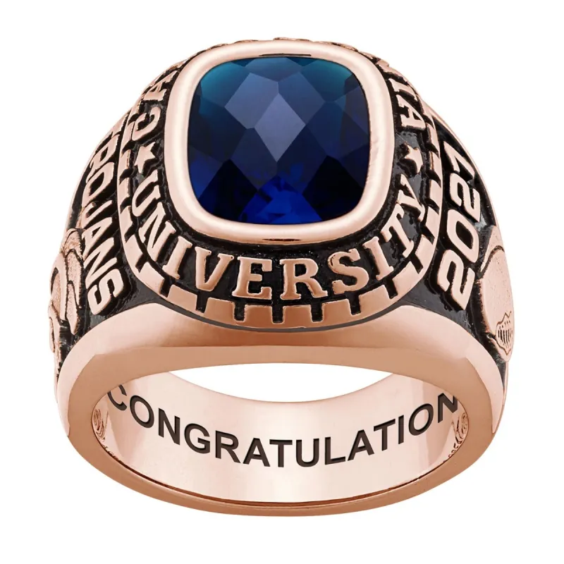 Men's 14K Rose Gold over Sterling Large Traditional Checkerboard Birthstone Class Ring sold by Limoges Jewelry