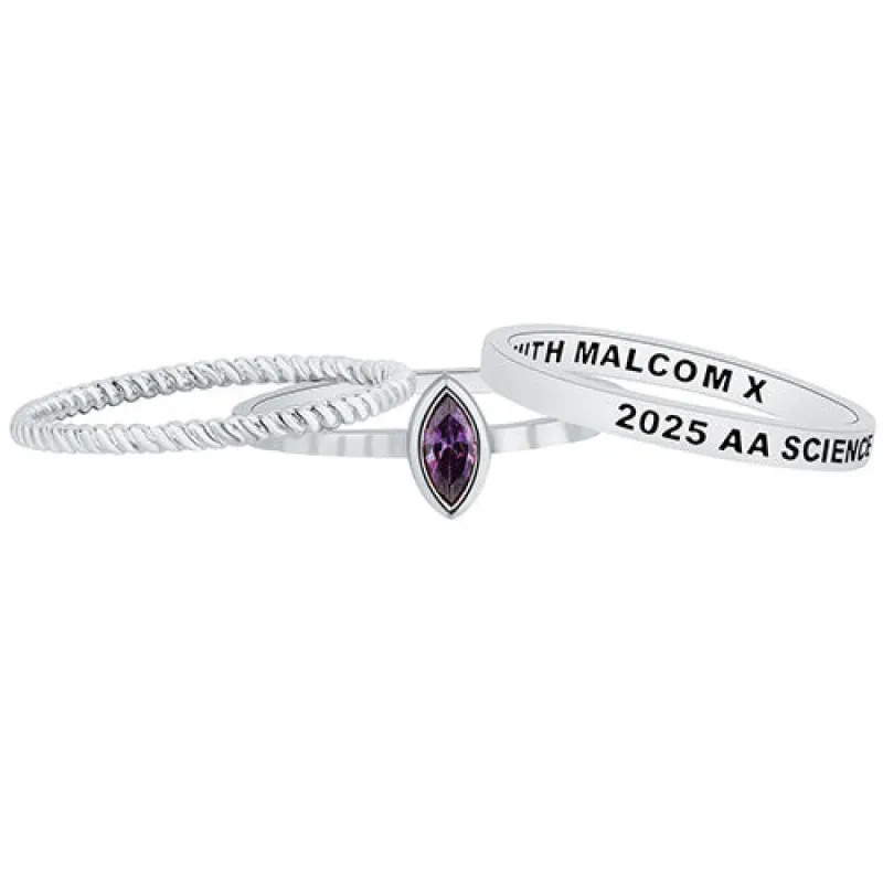 Women's Platinum Plated Marquise Birthstone Stackable Class Ring sold by Limoges Jewelry