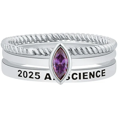 Women's Platinum Plated Marquise Birthstone Stackable Class Ring sold by Limoges Jewelry product image thumbnail 3