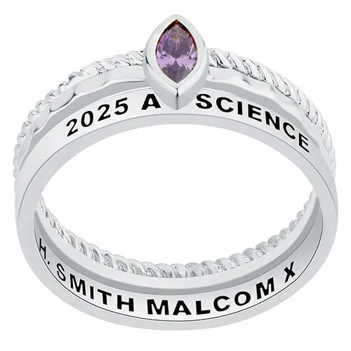 Women's Platinum Plated Marquise Birthstone Stackable Class Ring sold by Limoges Jewelry product image thumbnail 2