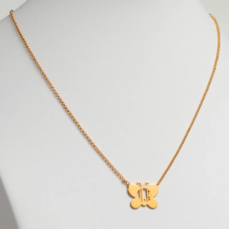 14K Gold Plated Butterfly Monogram Necklace sold by Limoges Jewelry