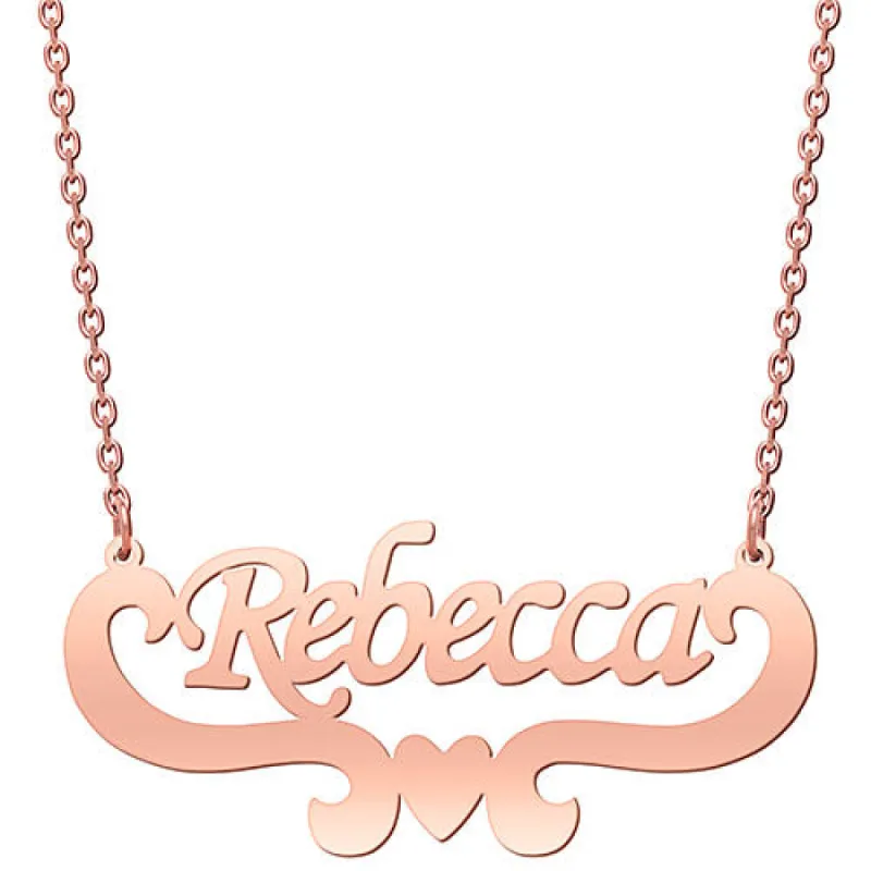 10K Rose Gold Script Name with Heart Scroll Necklace sold by Limoges Jewelry