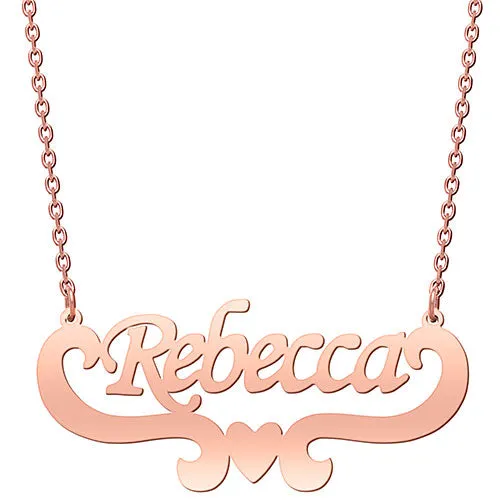 10K Rose Gold Script Name with Heart Scroll Necklace sold by Limoges Jewelry