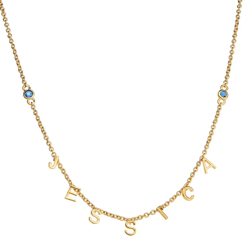 14K Gold Plated Dainty Letters and Birthstones Name Necklace sold by Limoges Jewelry