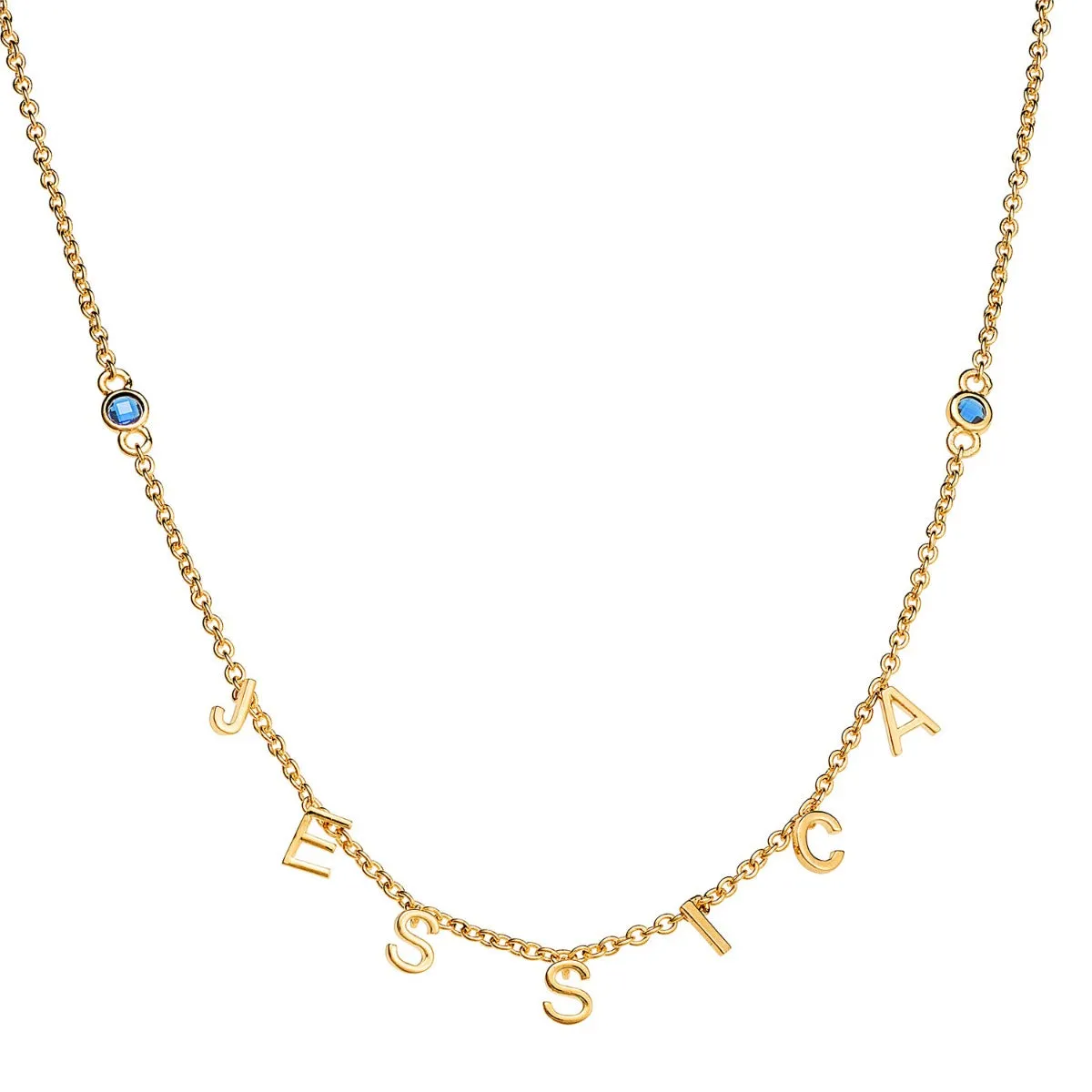 14K Gold Plated Dainty Letters and Birthstones Name Necklace sold by Limoges Jewelry