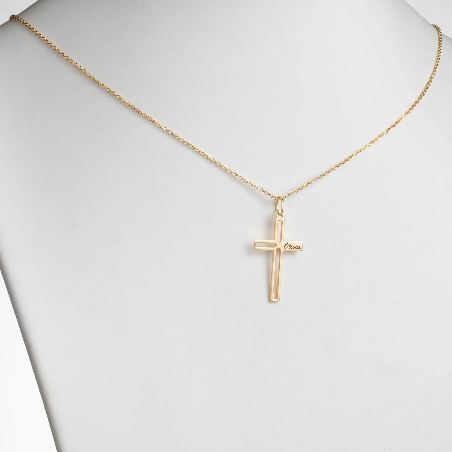 14K Gold over Sterling Engraved Name Open Cross Necklace sold by Limoges Jewelry product image thumbnail 2