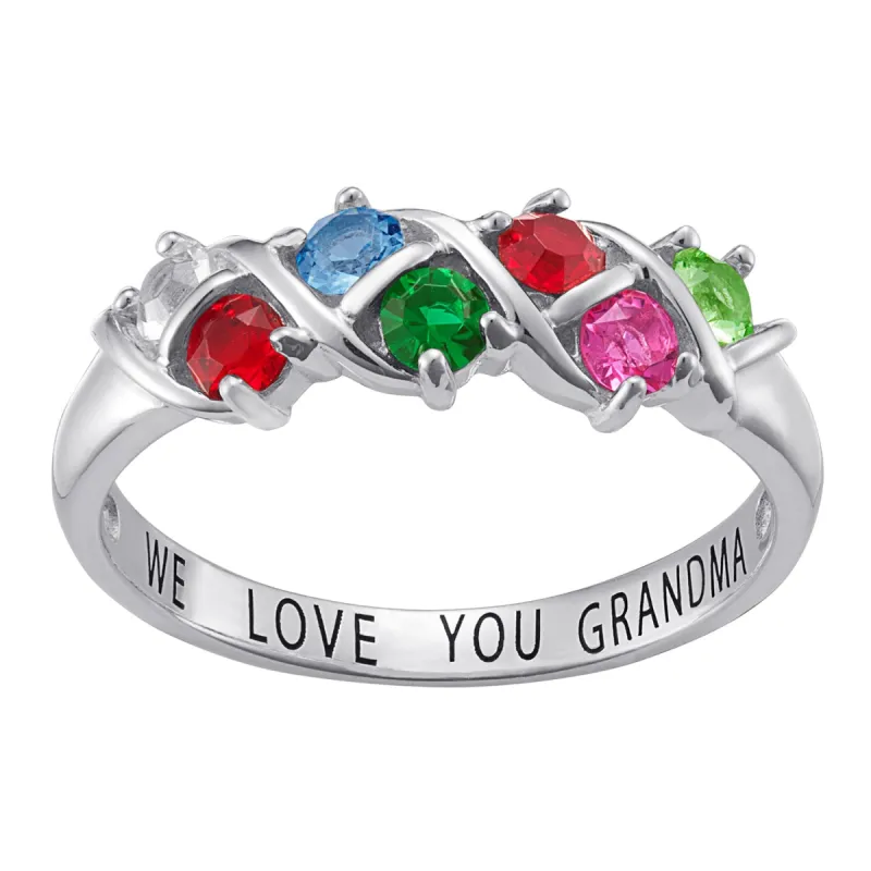 Sterling Silver Round Birthstone Ring - 7 Stones sold by Limoges Jewelry