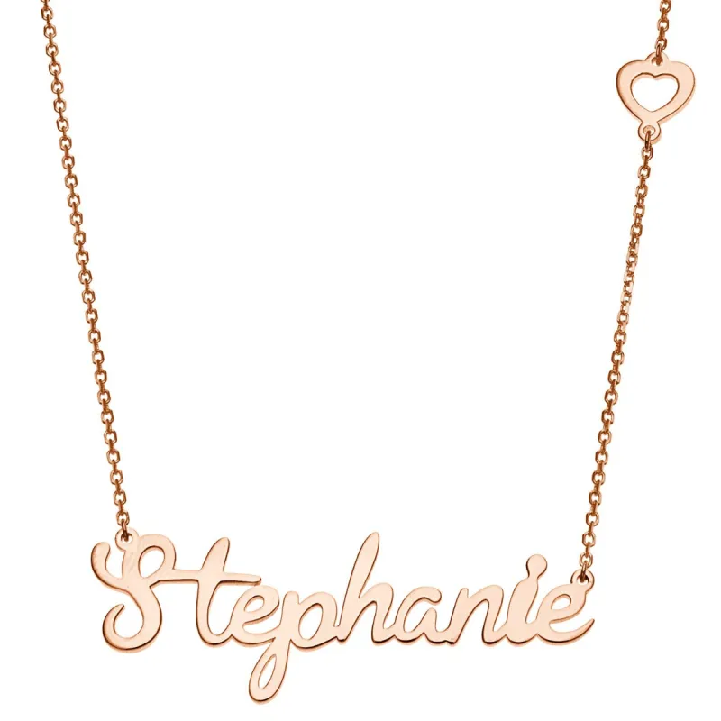 14K Rose Gold Plated Script Name with Heart Station Necklace sold by Limoges Jewelry