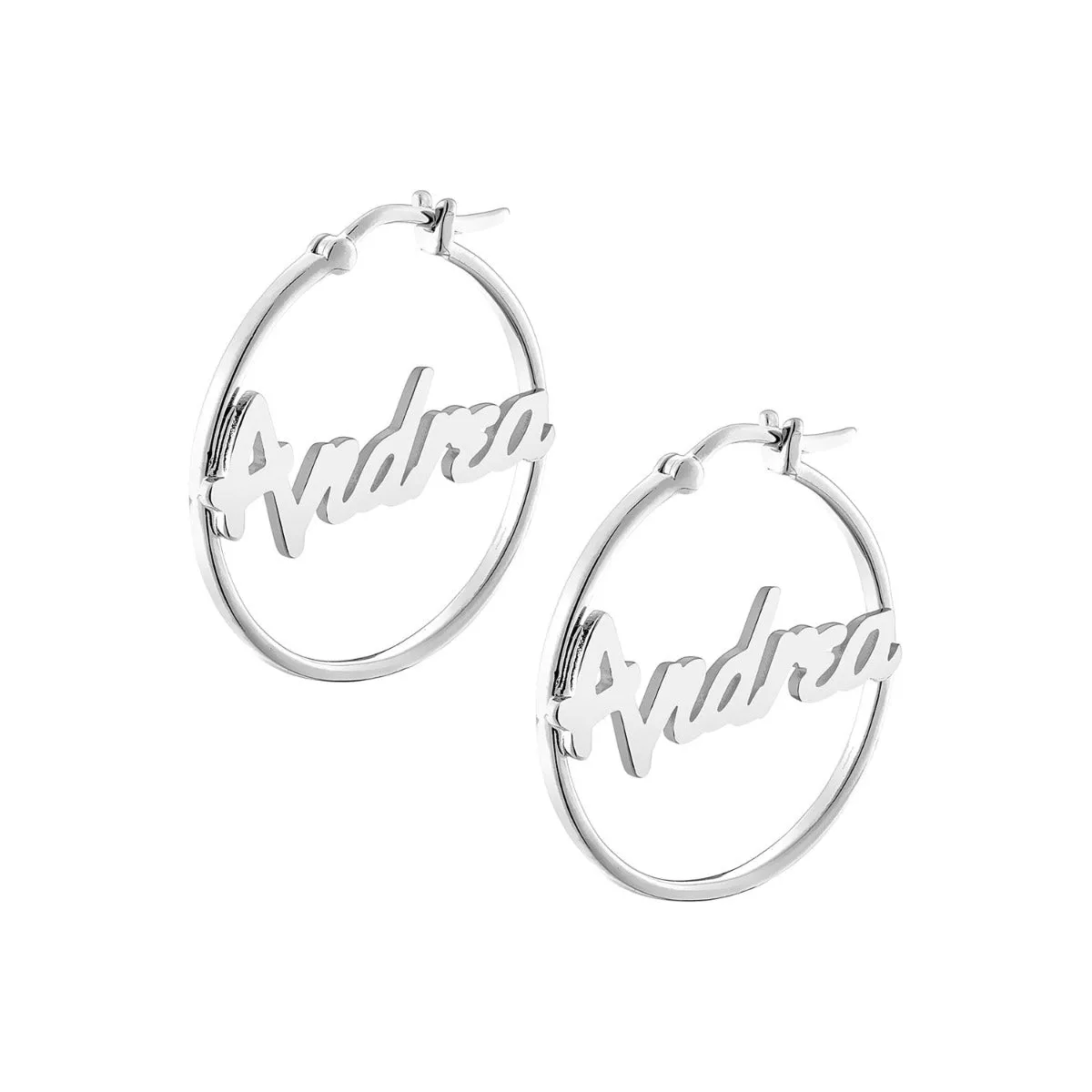 Personalized Bold Script Name Small Hoop Earrings sold by Limoges Jewelry product image thumbnail 3