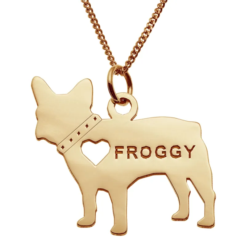 14K Gold over Sterling French Bulldog Silhouette Necklace sold by Limoges Jewelry