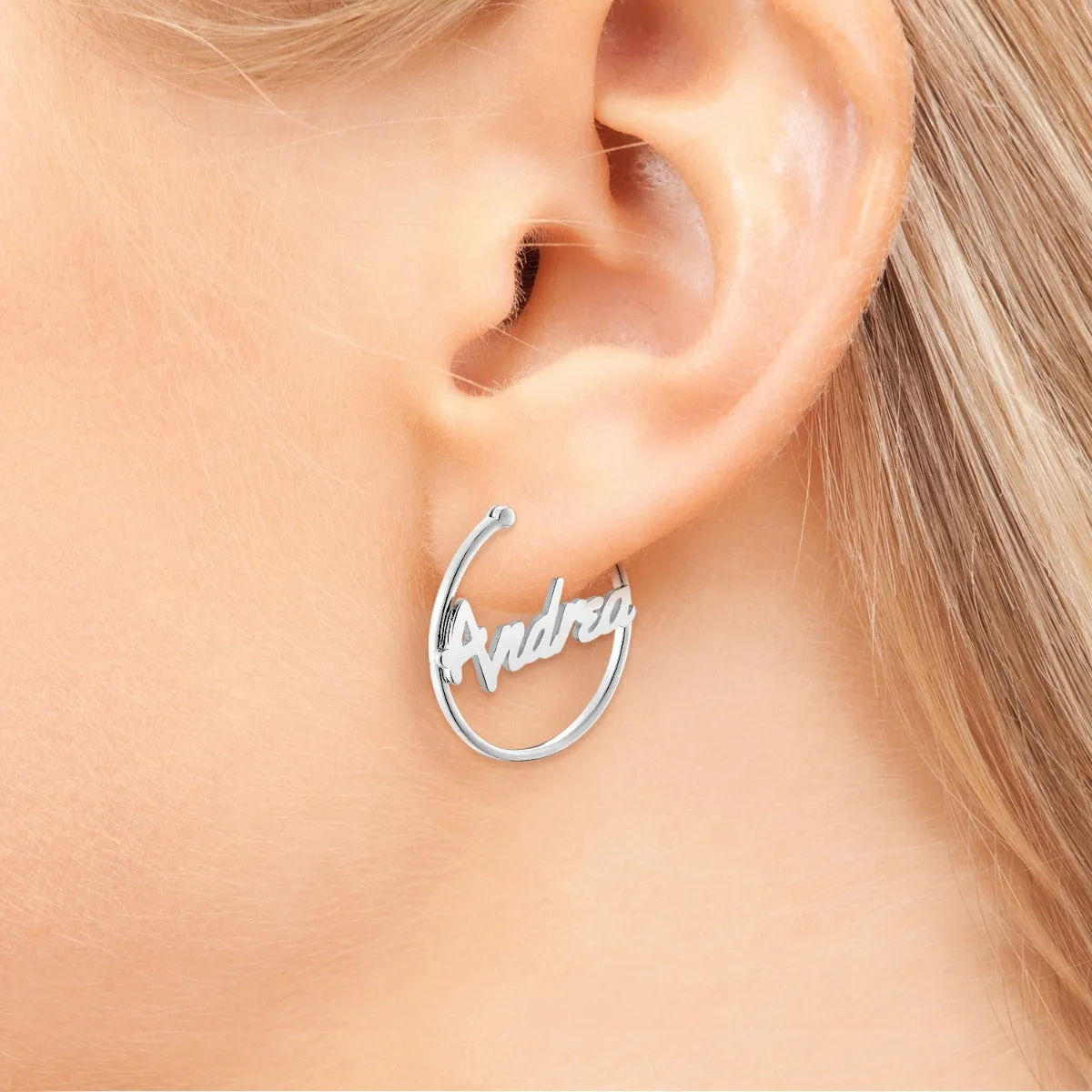 Personalized Bold Script Name Small Hoop Earrings sold by Limoges Jewelry product image thumbnail 4