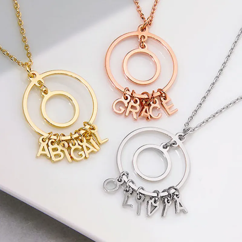 Sterling Silver Double Circle Danity Name Pendant Necklace sold by Limoges Jewelry