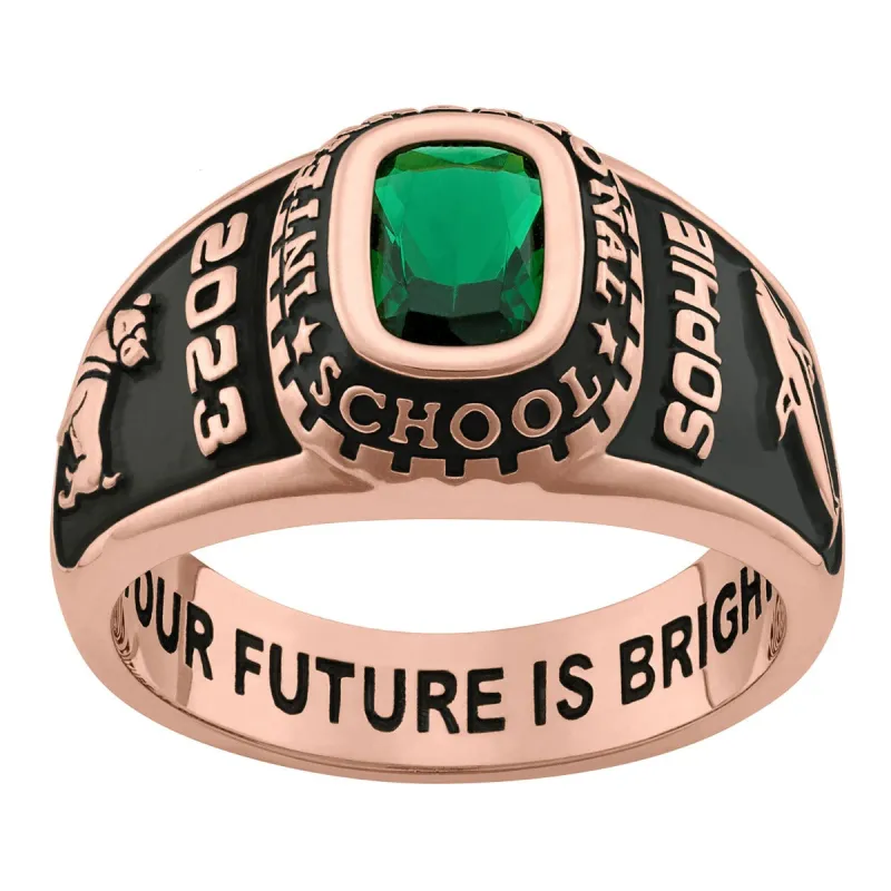 Ladies Rose Gold CELEBRIUM Traditional Birthstone Class Ring sold by Limoges Jewelry