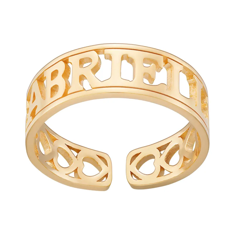 14K Gold over Sterling Name with Open Hearts Ring sold by Limoges Jewelry