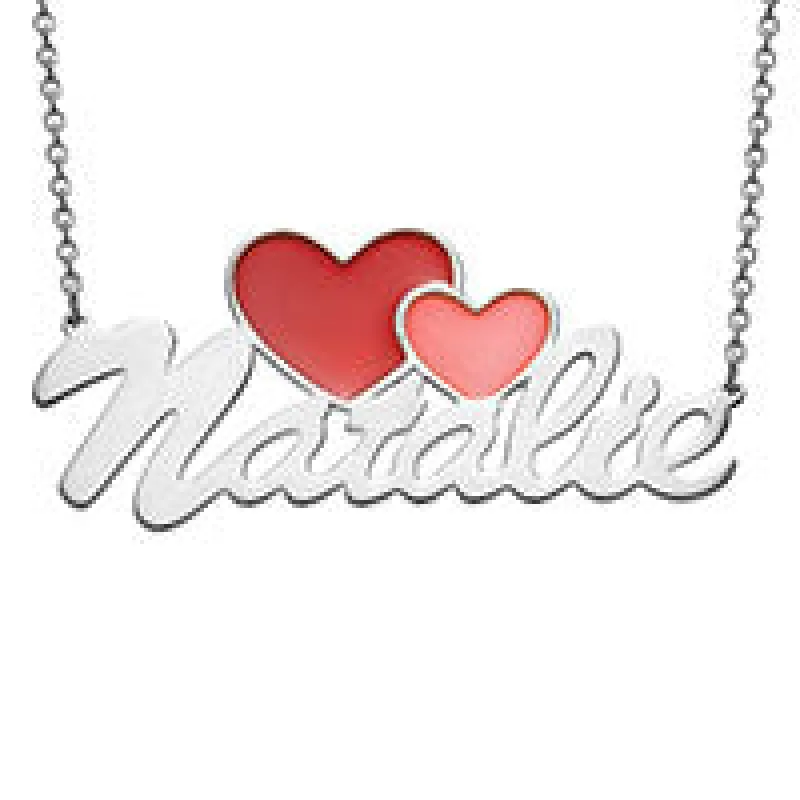 Script Name with Enamel Hearts Necklace sold by Limoges Jewelry