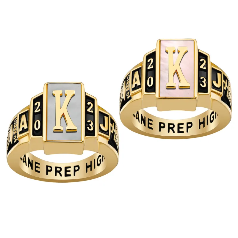 Ladies' Gold Celebrium Genuine Stone Art Deco Class Ring sold by Limoges Jewelry