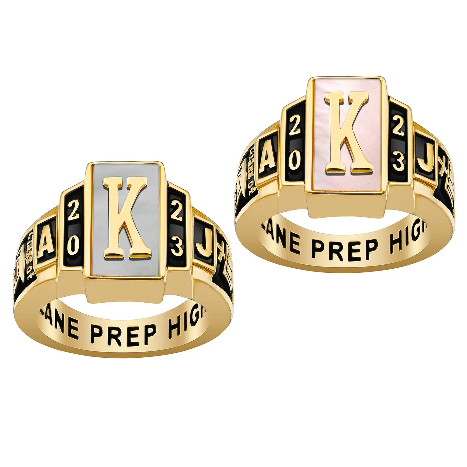 Ladies' Gold Celebrium Genuine Stone Art Deco Class Ring sold by Limoges Jewelry